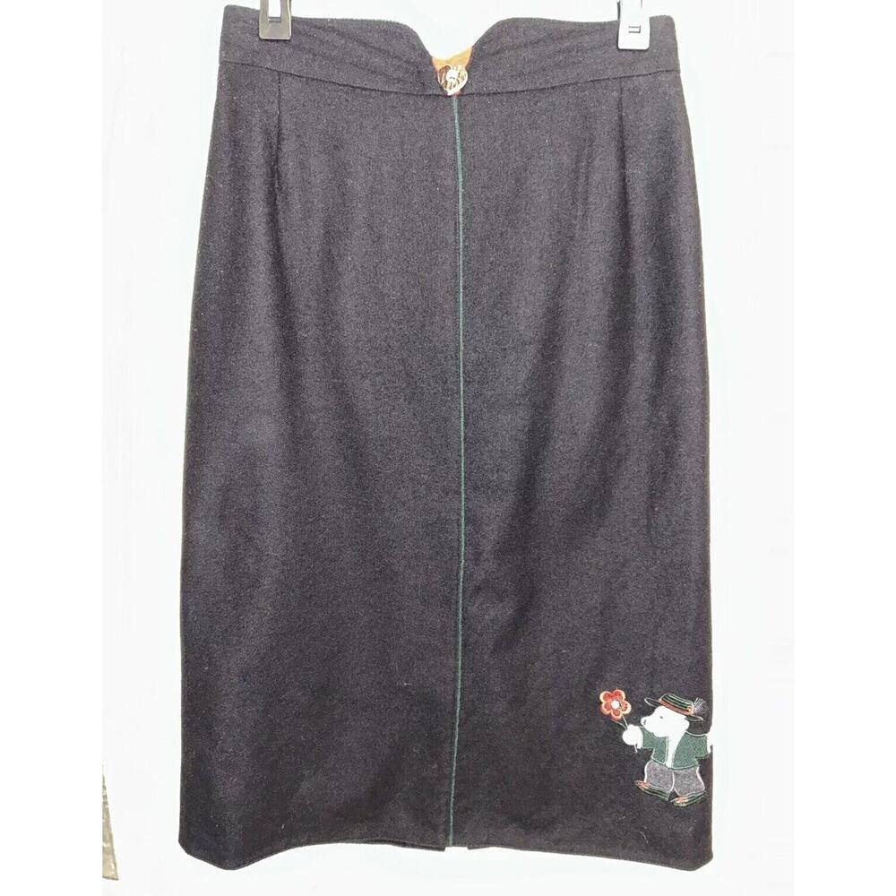 Vintage Alphorn Trachten Skirt Wool Blend Size 40 Black Embroidered Oktoberfest